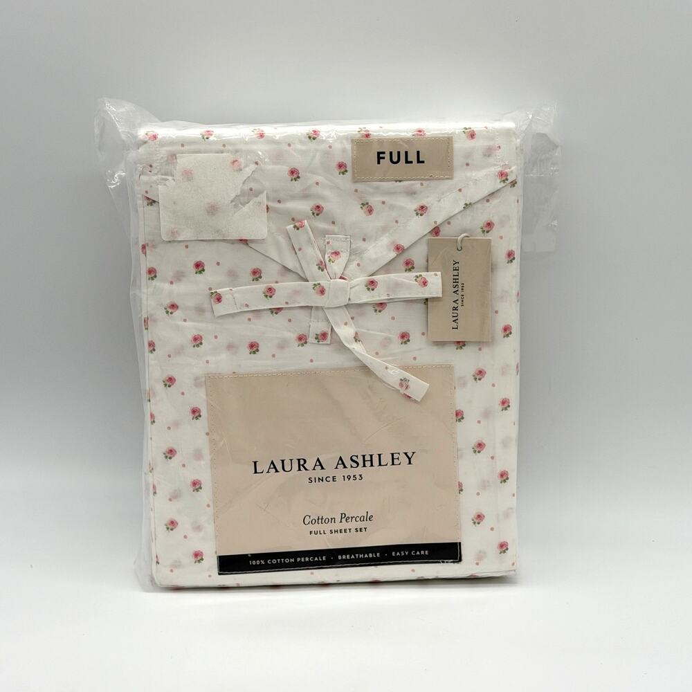 Laura Ashley Pink & White Sweet Confection Floral 4 pc FULL Sheet Set NEW